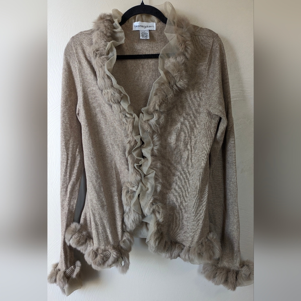 BLOOMINGDALE'S Vintage Cashmere, Silk, and Fur Cardigan, Luxury, Size L